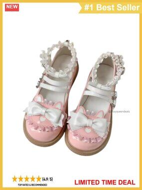 Lolita Mary Jane Pumps Faux Leather Mid Heel Bow Cross Strap Cosplay Shoes